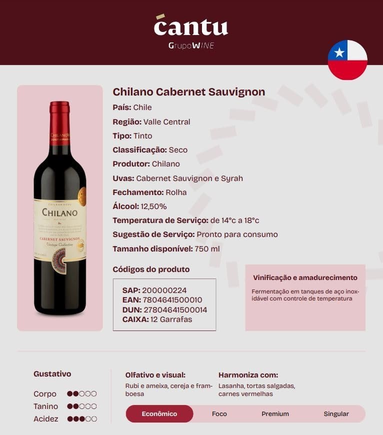 Chilano Vinho Chileno Tinto Cabernet Sauvignon 750Ml Fruit - Imagem 4