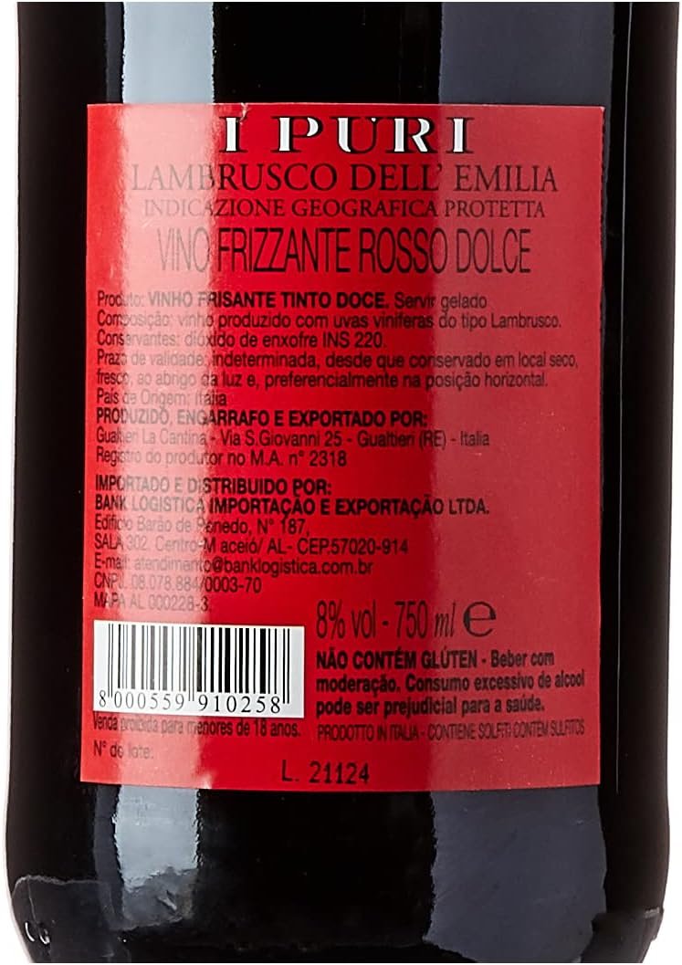 I Puri Vinho Italiano Lambrusco Tinto 750Ml - Imagem 6