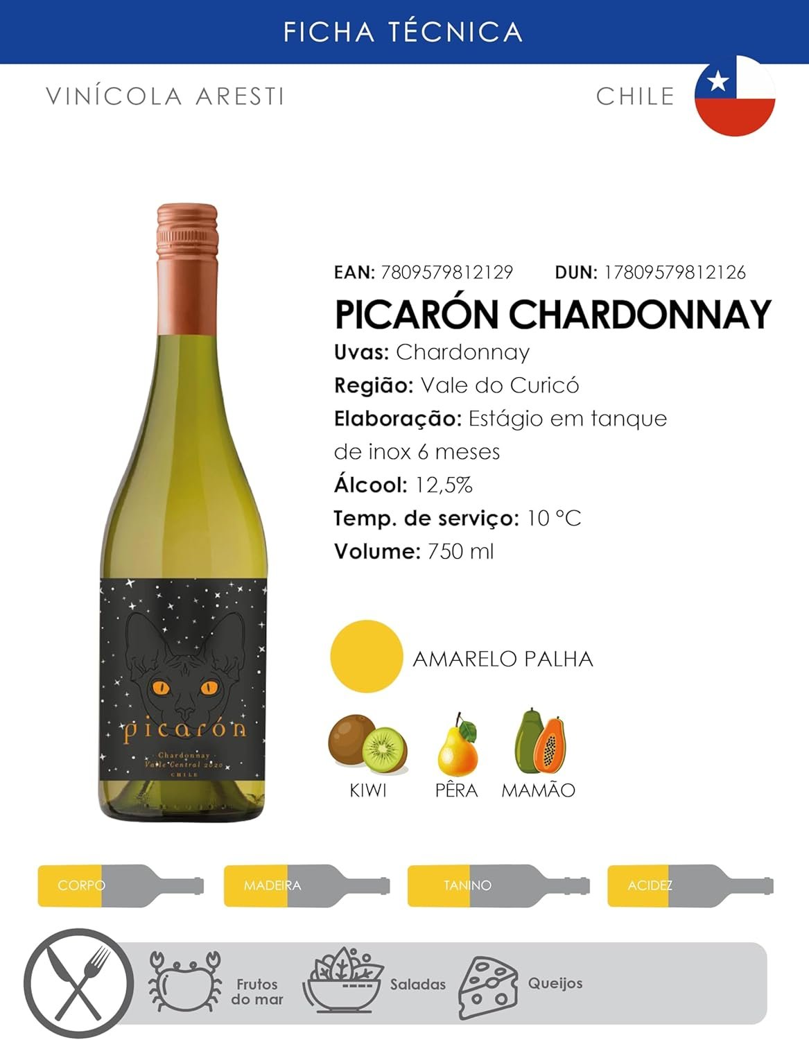 Vinho Chileno Picarón Chardonnay 750ml - Imagem 4