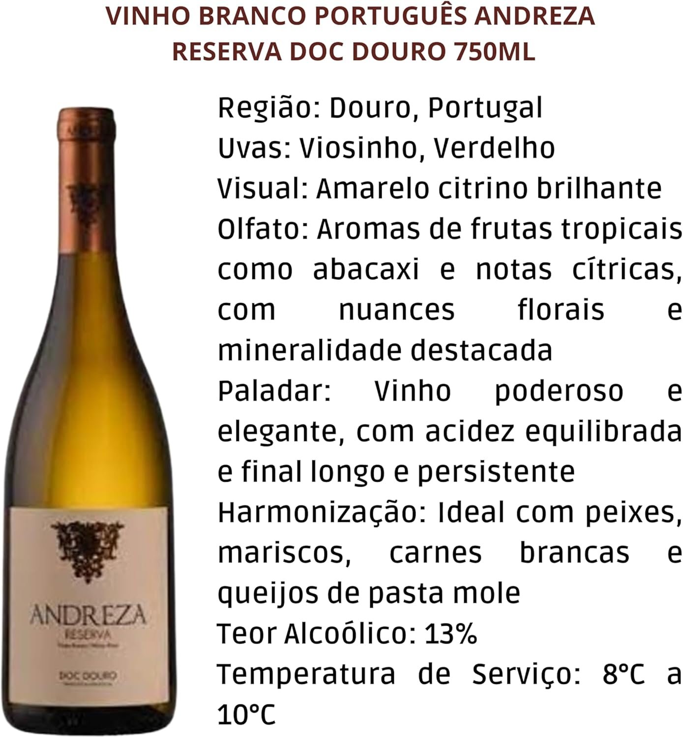 Vinho Branco Português Andreza Reserva DOC Douro 750ml - Imagem 4