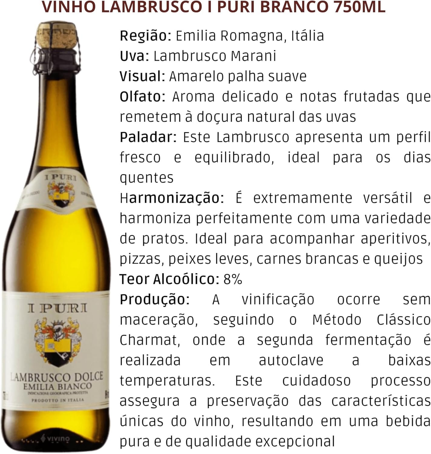 I Puri Vinho Italiano Lambrusco Branco 750Ml - Imagem 4